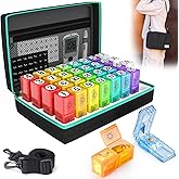 Monthly Pill Organizer 2 Times a Day, 31 Day Pill Box AM PM with Pill Cutter & Travel Bag, Portable Soft One Month Pill Box Cases with Weekly Stickers, Convenient Medication & Vitamins Tracking