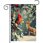 Winter Reindeer Snowflake Garden Flag 12x18 Inch Double Sided Cardinal Red Bird Christmas Yard Outdoor Flag House Holiday Outside Decoration