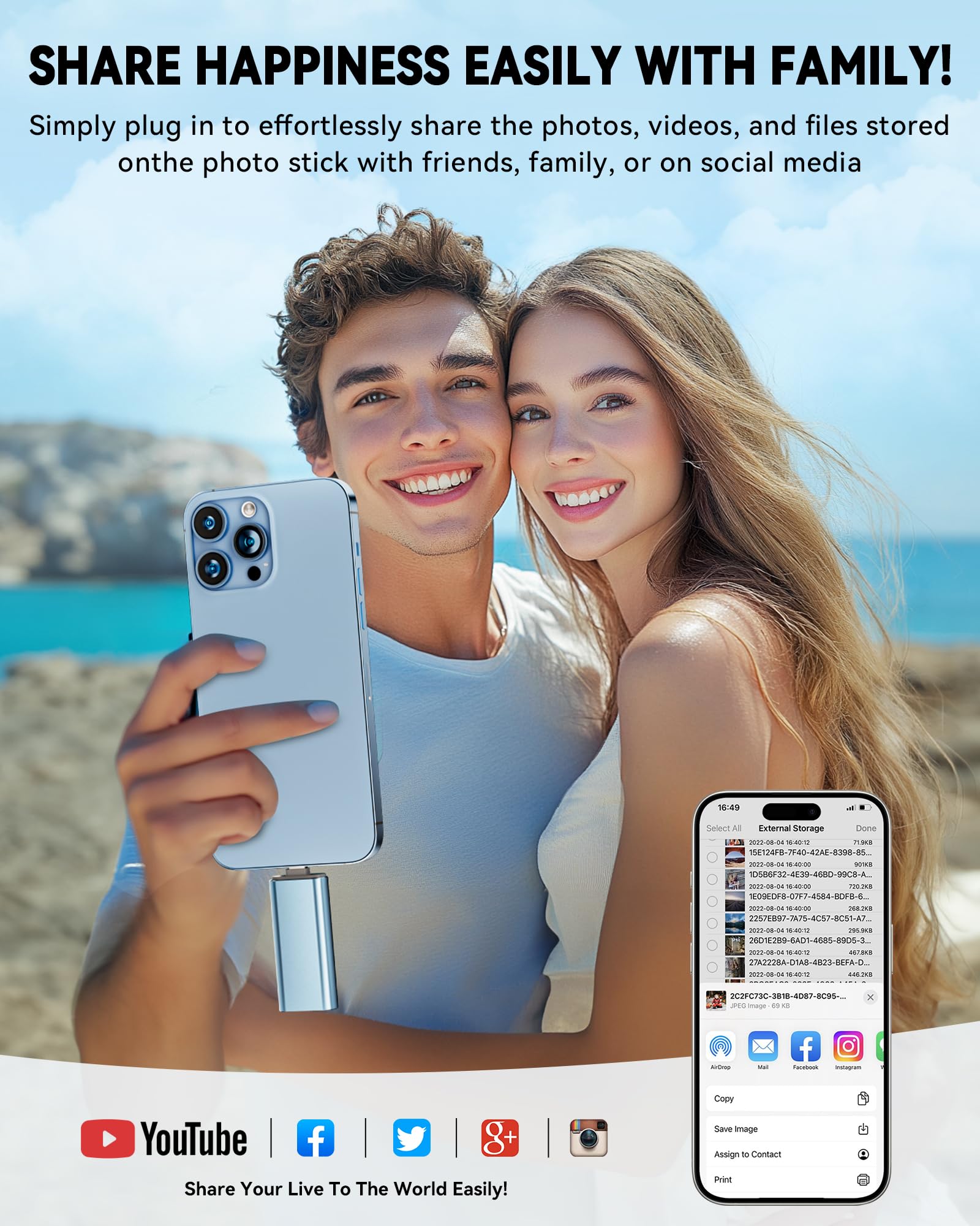 MFi Certified Flash Drive 256GB for iPhone Thumb Drive Photo Stick, High Speed USB Memory Stick iPhone Flash Drive for Photos Videos, External Storage Jump Drive for iPhone/iPad/Android/PC (Blue)