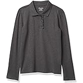 The Children's Place Girls' Long Sleeve Ruffle Pique Polo, Dk Heather Gray Single, X-Small