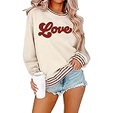 Valentine Sweatshirts for Women Heart Embroidery Sweatshirt Valentines Day Shirts Casual Valentine Pullover Tops
