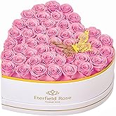 Eterfield 47 Forever Flowers in Heart Shape Box, Preserved Roses That Last a Year Preserved Flowers Birthday Gifts for Her Mom Women Wife Anniversary Valentines Day Mothers Day Christmas, Pink