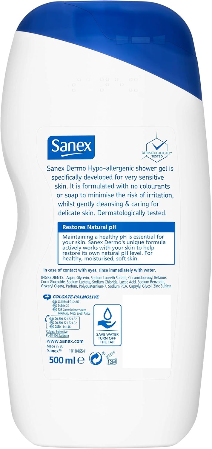 Sanex Dermo Hypo-Allergenic Shower Gel for Very Sensitive Skin 500 ml, 500 ml (Pack of 1) - Image 3