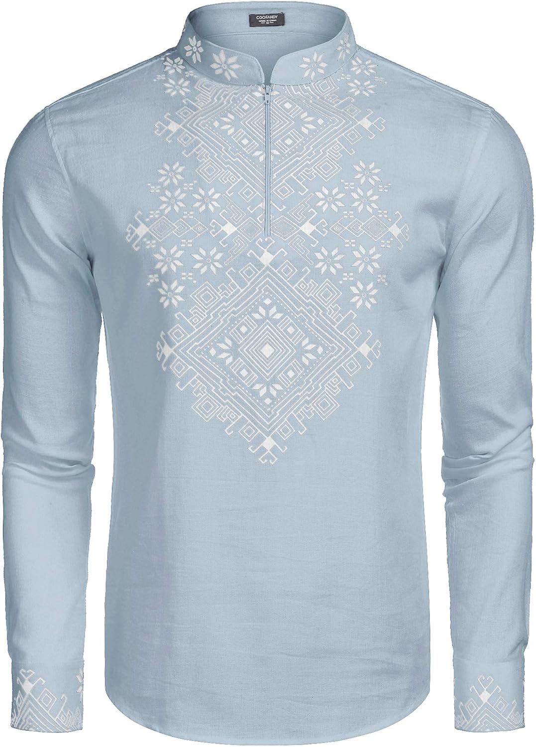 COOFANDY Men's Slim Fit Hippie Shirt Long Sleeve Floral Print Casual Zip Up Cotton Beach Party Henley T Shirt: Clothing