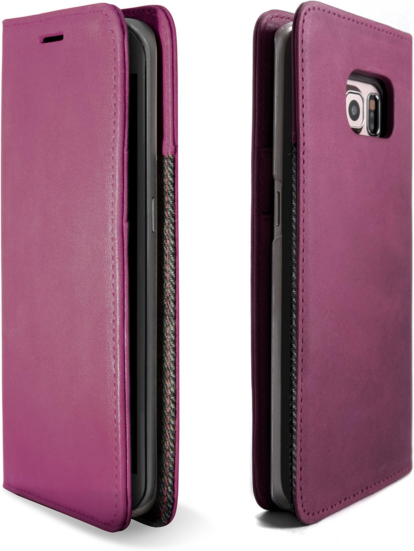 Samsung Galaxy S6 Edge Plus Leather Case, ETSHAIM Premium Genuine Italian Cowhide Leather Wallet Case, LIBERTA for Samsung Galaxy S6 Edge Plus / Wisteria Violet