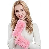 Geyoga Women Fingerless Fur Gloves Warm Rabbit Fur Mittens Winter Knit Fingerless Hand Warmer Warm Knitted Gloves