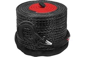 XPV AUTO XPV 3/8" x 100ft Synthetic Winch Rope 23,800lbs Dyneema Winch Line Cable Rope with Hook Black for Truck 4WD Off Road Vehicle Winch Accessory