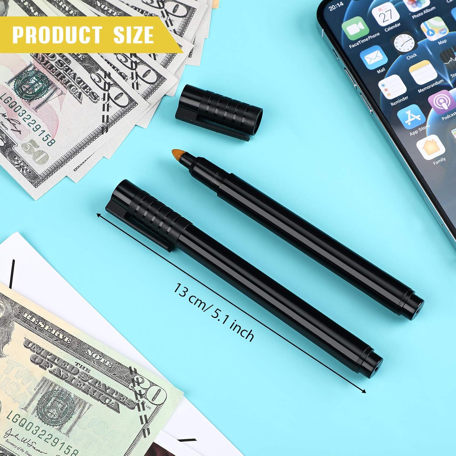 Counterfeit Bill Detector Pen Money Checker Bill Money Detector Marker Pen for Cash Currency Note (20 Pieces) : Office Products