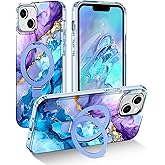 Lamcase for iPhone 13 Case,iPhone 14 Case with Magnetic Invisible Ring Stand [Compatible with MagSafe], Full Body Rugged Slim Women Men Girl Shockproof Marble Pattern Design Case, Purple/Blue