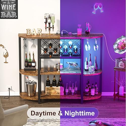 Unikito Wine Rack Table with Socket and LED Light, Floor Bar