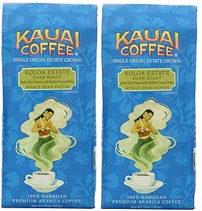Kauai Coffee Koloa Estate Dark Roast, Whole Bean, 10 Ounce, Pack of 2