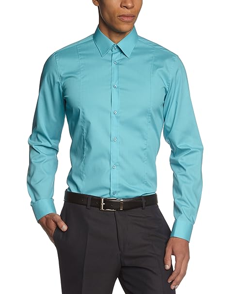 camisa azul turquesa hombre