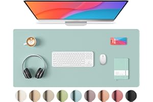 ROSLIM Leather Desk Pad Protector, Mouse Pad, Non-slip Computer Mat for Desk, PU Leather Office Desk Mat for Home & Office, Waterproof Laptop Desk Blotter for Keyboard and Mouse, Creamy Blue (15.7''X31.5'')