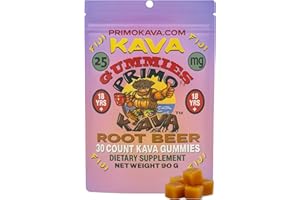 PRIMO KAVA Kava Kava Gummies 25mg – Strong Noble Kava with 25mg Kavalactones for Calm & Relaxation – Fast-Acting Fiji Kava Root Extract – Root Beer Flavor – 15 Count
