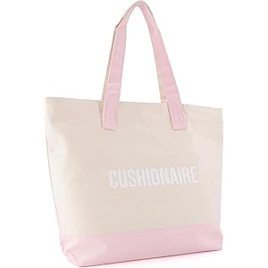CUSHIONAIRE Canvas Tote Bag for Women, Everyday Casual Beach Bag with Secure Zip Top and Exterior Storage Pocket