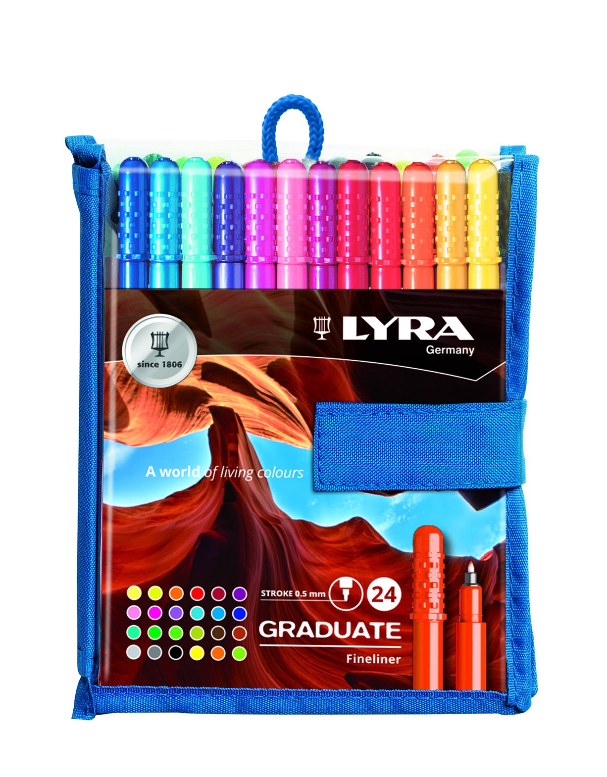 LYRA Graduate Synthetic Fine Tip Fineliner, 24 Pieces in Assorted colours, For Students and Schools