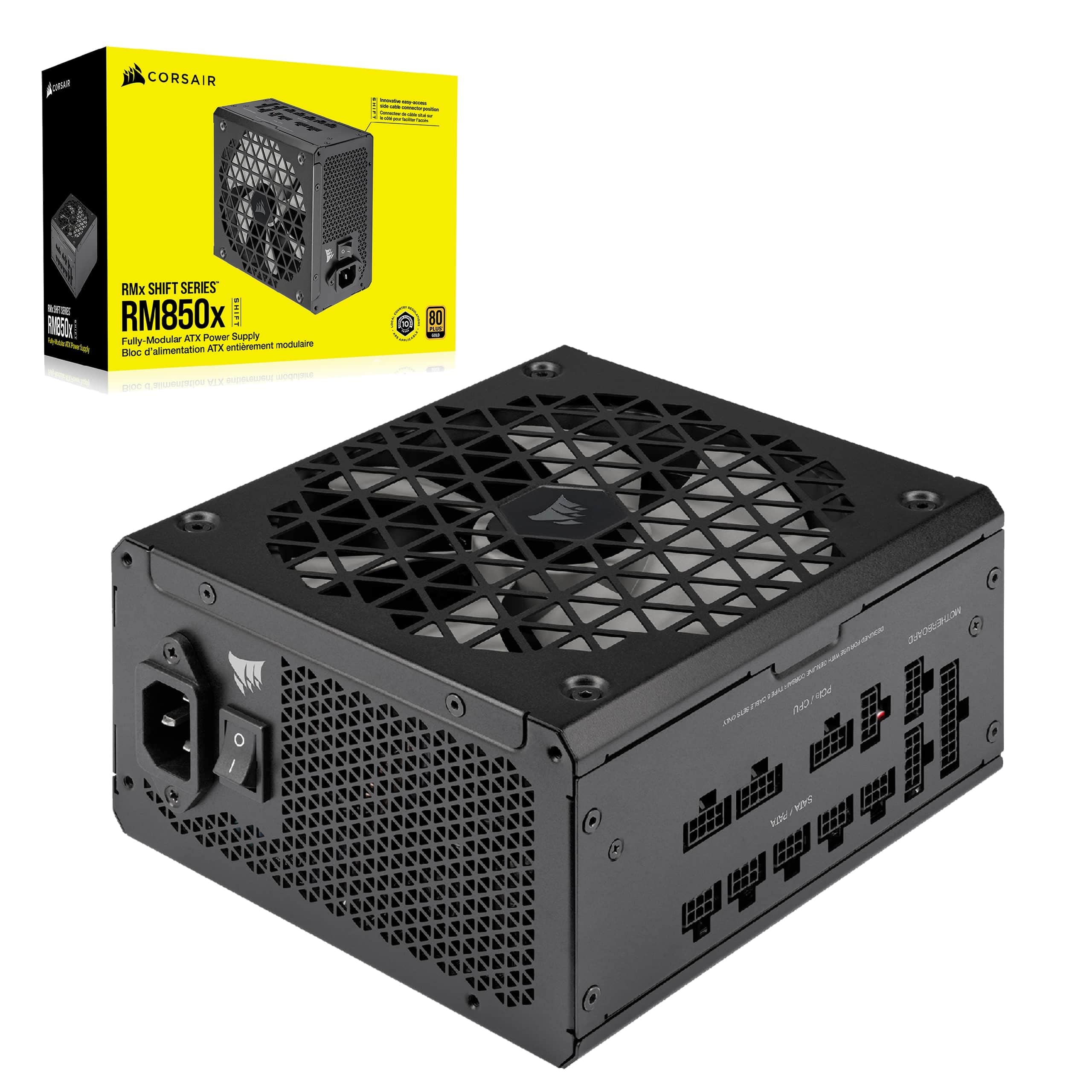 Corsair RM850x Shift Fully Modular ATX Power Supply - 80 Plus Gold - ATX 3.1 - PCIe 5.1 - Zero RPM - Modular Side Interface - Black