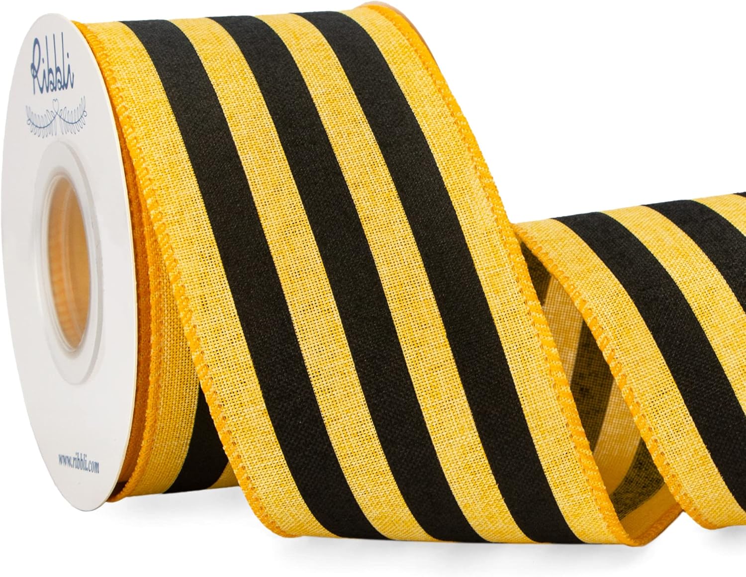 Bows & Ribbons - Ribbli Yellow and Black Stripe Wired Ribbon, 2-1/2 Inch x 10 Yard, Bumble Bee Horizontal Striped Burlap Ribbon for Craft Wreath,Tree Decoration, Outdoor Decoration