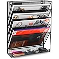 EasyPAG Wall File Holder 5 Tier Vertical Hanging File Organizer Wall Mount Paper Folder Rack with Bottom Flat Tray for Office and Home,Black