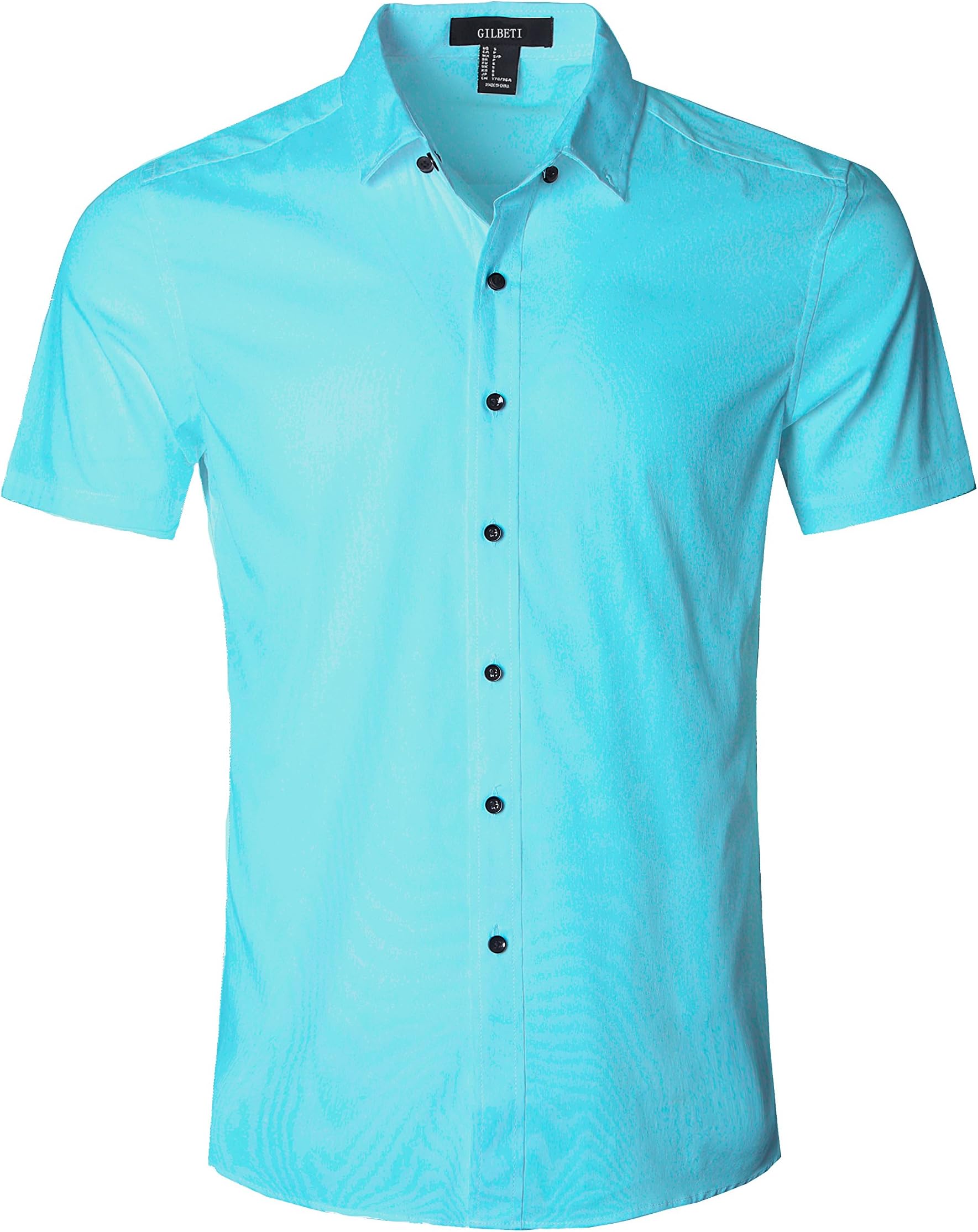 Men's Slim Fit Solid Dress Shirts Button Down Cotton Short Sleeve Shirt
