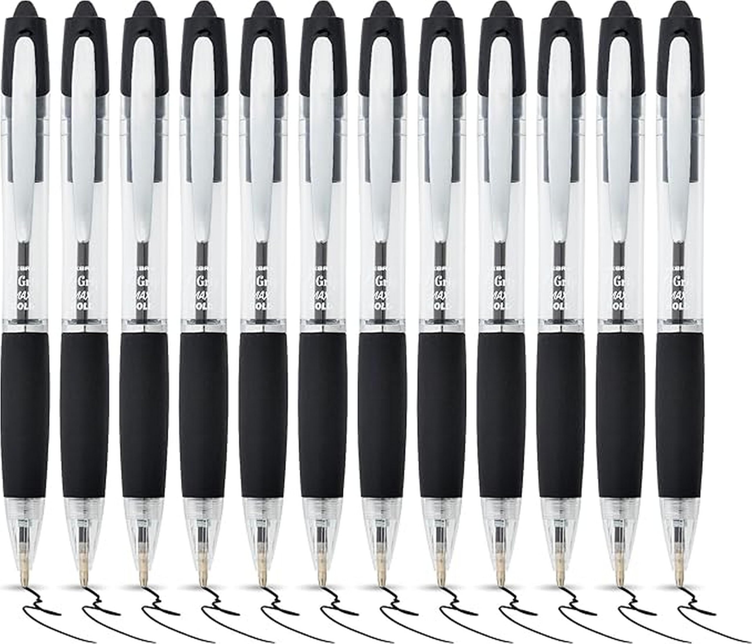 Zebra Pen Z-Grip MAX Black Ballpoint Pens 12pk - 1.2mm Medium Point Retractable Ink Pens with Clip - Smooth Writing Pens with Low Viscosity Ink, Comfort Grip - Multipack Pens (Black)