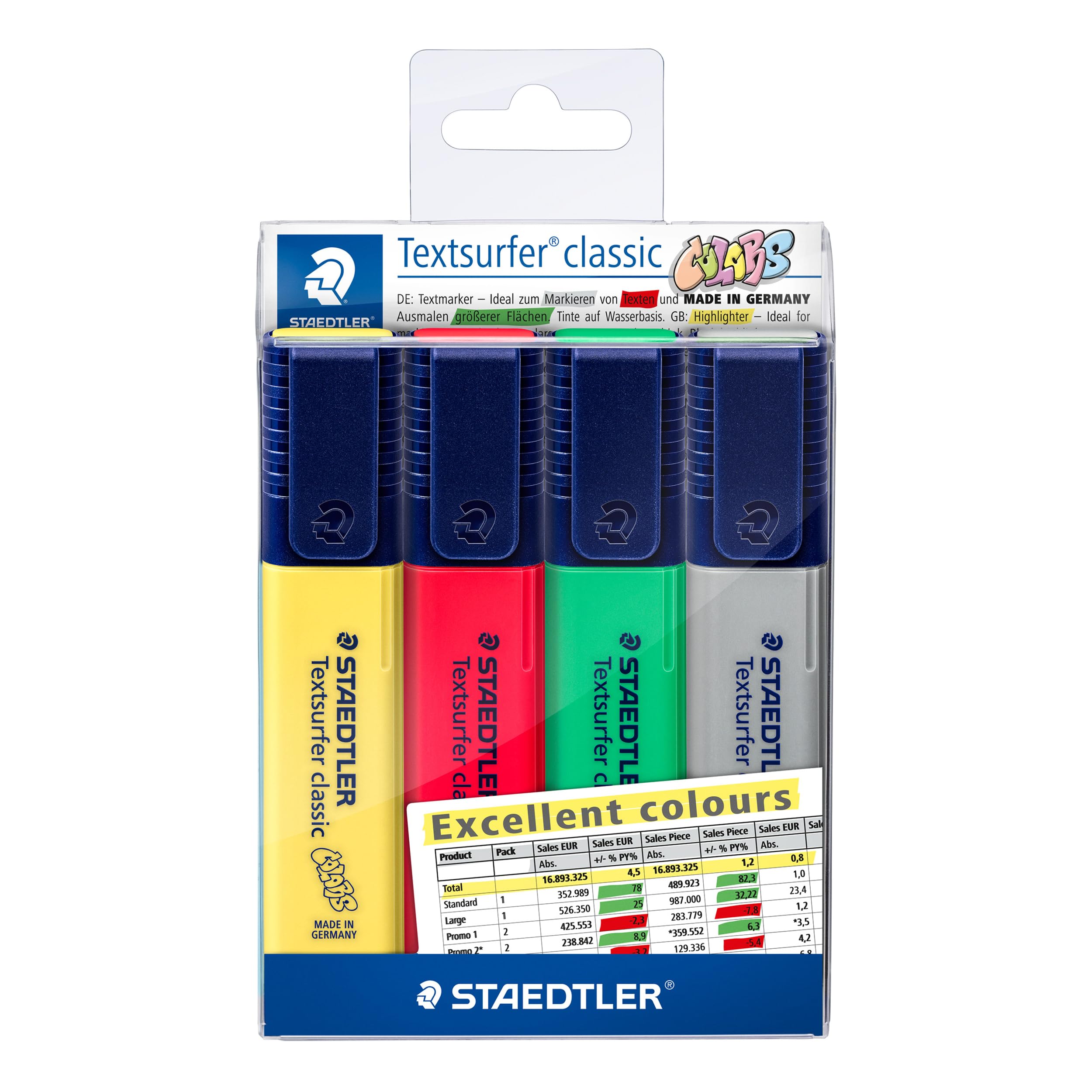 STAEDTLER 364 CWP4-X Textsurfer Classic Highlighter - Assorted Excel Colours (Pack of 4)