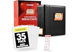 UTOPISH Show-Bill Binder with Sleeves – Large 4” Theater Program Holder with 35 Sheet Protectors and Numbering Stickers Included - Broadway Gift with Full-Color Logo and Numbering Panel