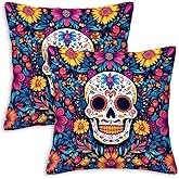 ZibZorp Sugar Skull Pillow Covers 18x18 Set of 2, Day of The Dead Halloween Cushion Cases for Sofa, Couch, Bed and Living Room, Home Decoration for Spring, Summer, Autumn and Winter