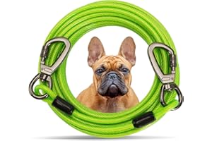 AYIFFWTEO Tie Out Cable for Dogs,10/20/30/ 50FT Long Dog Leash,Dog Runner for Yard Heavy Duty, Dog Chains for Outside, Sturdy Long Line Lead for Dogs Training Outdoor in Camping or Yard(Green,10ft)