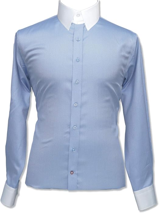 Tab Collar Mens Bankers Shirt Sky Blue Diamond 100 Cotton Loop Long