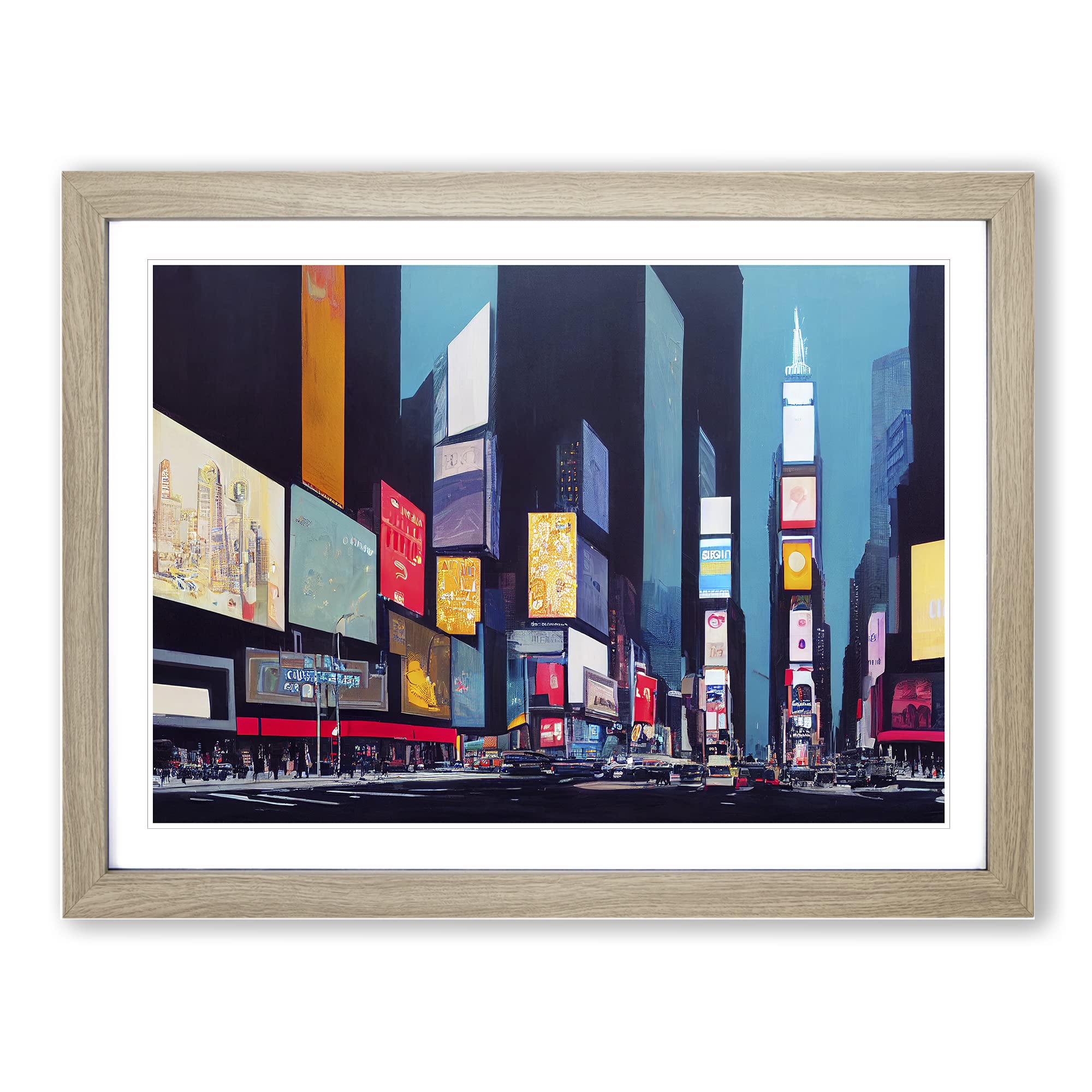 New York Times Square Art Vol.7 Framed Print | A4 Oak Framed Wall Art | Ready to Hang | Modern Nature Picture | Living Room Bedroom Lounge Office