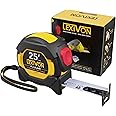 LEXIVON 25Ft/7.5m AutoLock Tape Measure | 1-Inch Wide Blade with Nylon Coating, Matte Finish White & Yellow Dual Sided Rule P