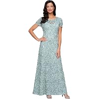 Amazon.com: Alex Evenings Women's Long Rosette Mother of the Bride Dress  with Short Sleeves, Wedding Guest, Champagne/Ivory-Corded Lace, 4 :  Clothing, Shoes & Jewelry