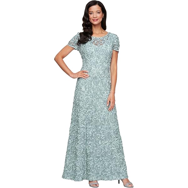 knee length dresses for ladies Alex Evenings Rosette A-Line Gown - Navy