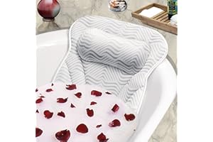 SLYFOAM Bath Pillow for Tub, Luxury Bathtub Pillow for Tub Neck and Back Support, 4D Air Mesh Spa Tub Pillow and 6 Strong Suction Cups Bath Tub Pillow for Jacuzzi Bubble Soaking Bath