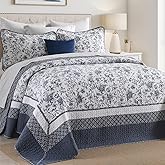 DDUOXIN Botanical Oversized King Bedspread - 120" W x120 L Extra Wide 100% Cotton California Quilt, Lightweight Reversible Oversize Bedspreads with 2 Pillow Shams, Insignia Blue/White