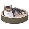 K&H Pet Products Thermo-Kitty Cuddle Up Indoor Heated Cat Bed for Dogs & Cats, Washable Pet Bed, Round Thermal Cat Mat with Short Bolster - Mocha 16 Inches
