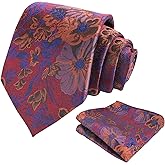 Alizeal Mens 3.35inches Large Floral Pattern Necktie and Printed Pocket Square Set