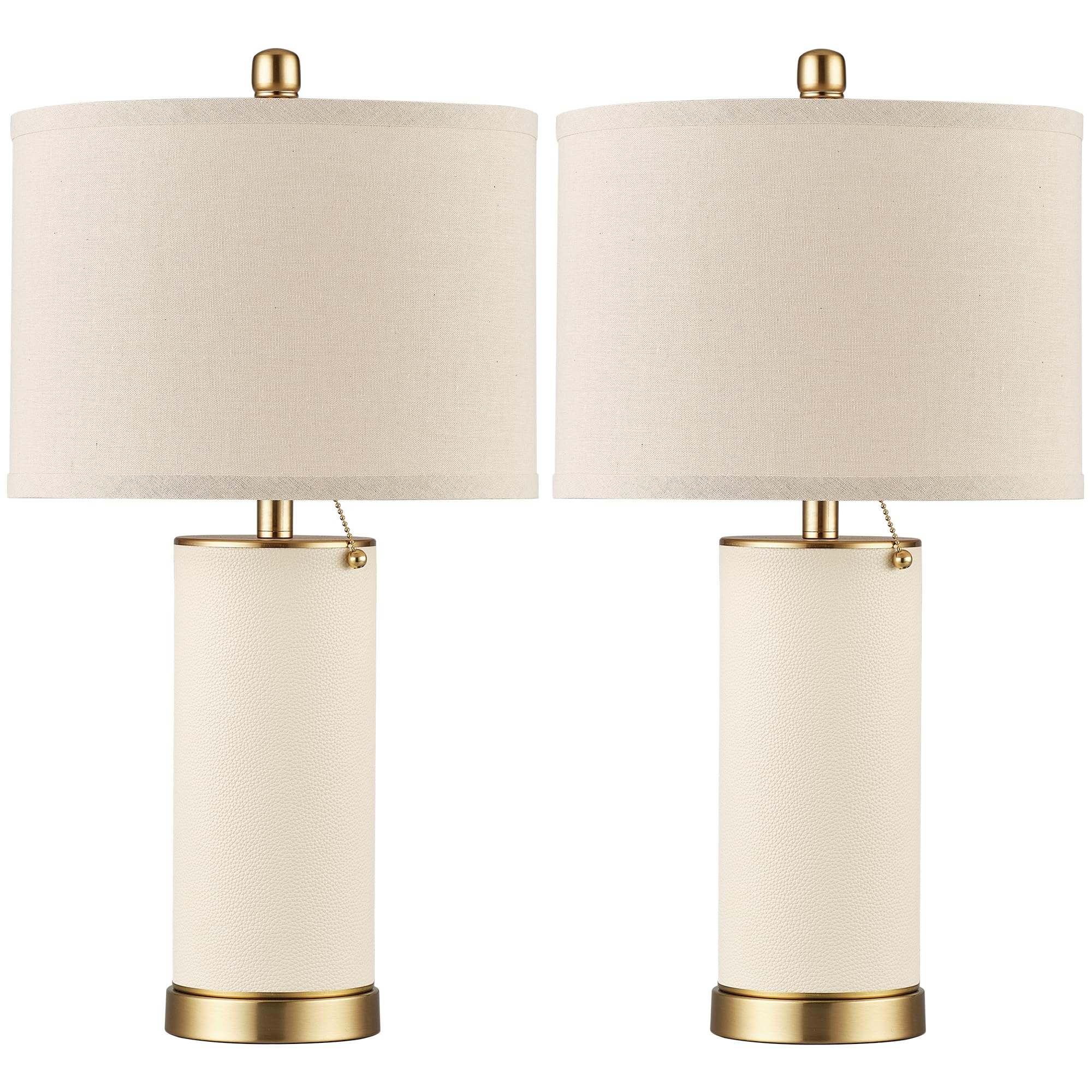 Photo 1 of KDG 23.4" White PU Leather Table Lamps for Living Room Set of 2, 3 Level Brightness LED Modern Home Decor Fabric Lampshade Desk Lamp Lighitng for Bedroom, Bedside, Farmhouse, Nightstand, Night Light