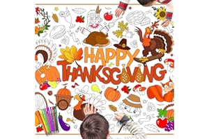 HOWAF Happy Thanksgiving Coloring Poster with 24 pcs (12 Colors) Paint Pens, Fall Harvest Themed Jumbo Paper Coloring Banner or Tablecloth with Turkey Pumkin Design for Kids Classroom Home Party Supplies