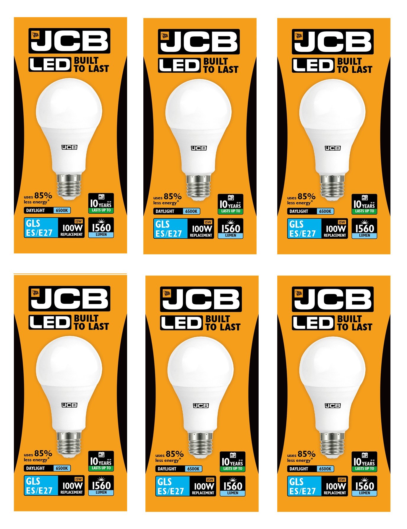 JCB LED GLS Bulbs (6w=40w 10w=60w 15w=100W) LAMP BC B22 ES E27 3000k / 6500k (15w - E27 Screw - 6500k Daylight - x3)
