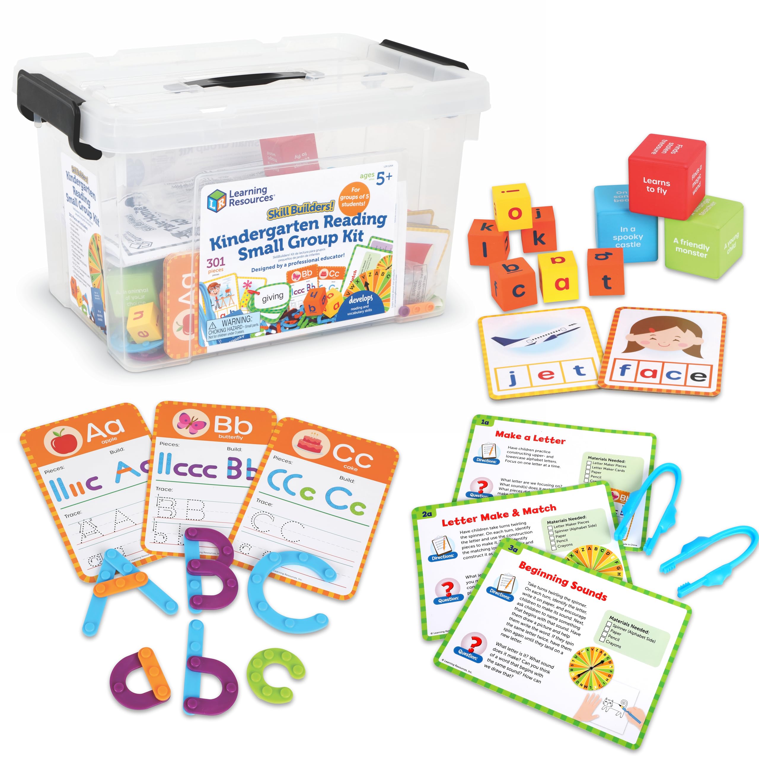 Learning Resources Skill Builders Kindergarten Reading Small Group Kit, Learn to Read Flash Cards, Phonics Preschool Activities, School Supplies, Classroom Must Haves, Montessori Toys Image