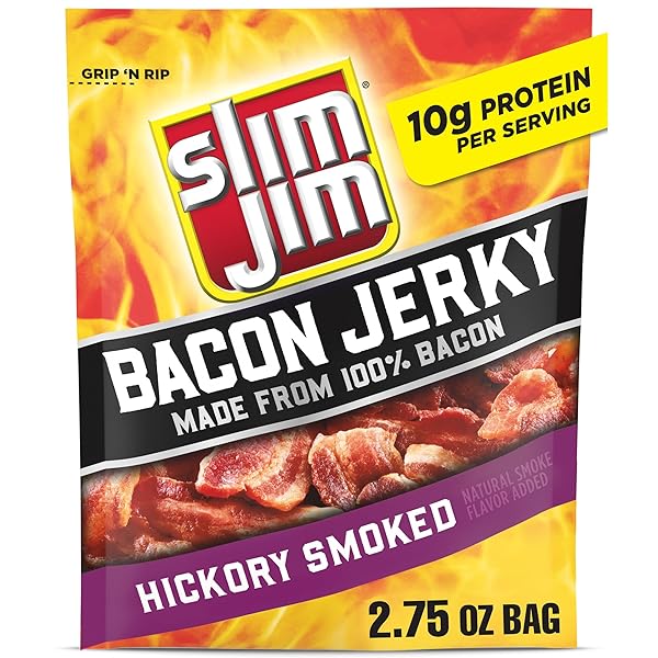 SLIM JIM SMOKED BACON JERKY, HICKORY FLAVOR, 10G PROTEIN PER SERVING, 2.75 OZ. (1 COUNT)