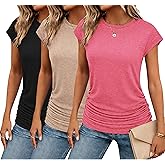 Zeagoo Women's Cap Short Sleeve T-Shirts Ruched Crew Neck Trendy Fashion Tunic Blouse