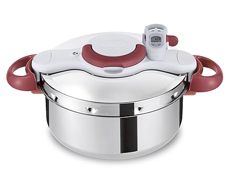 Tefal P4620733 Clipso Minut' Perfect Schnellkochtopf mit Garbkorb und Timer (6L) edelstahl/weiß/rot