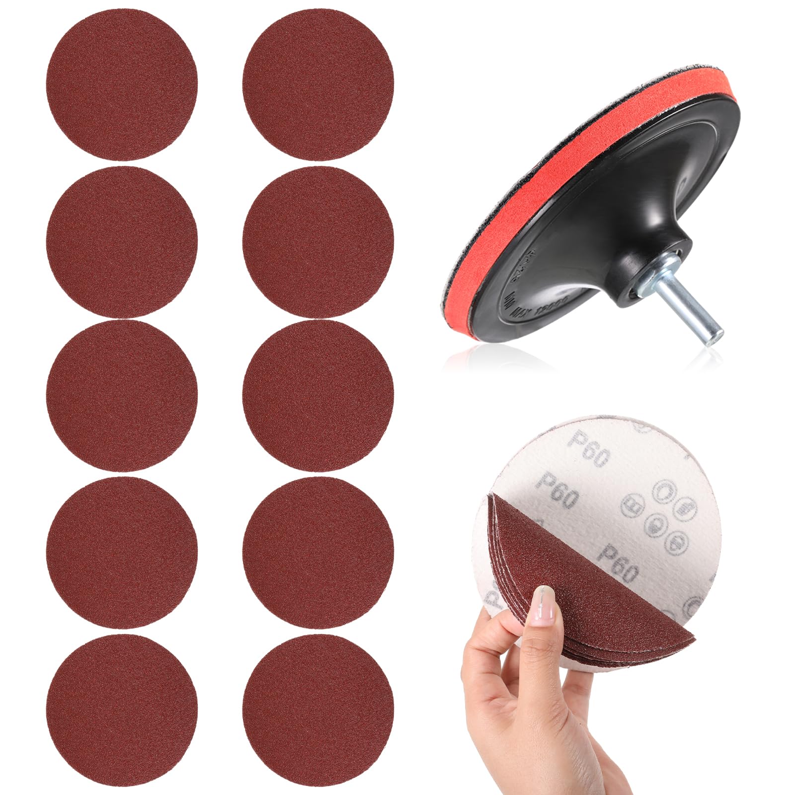 12pcs Sander for Drill Attachment 5" Sanding Discs Pad Kit Drill Sanding Attachment Grinder Sanding Attachment Sanding Discs Pads Sander Kit for Drill Grinder Rotary Tools with Sanding Pad and Shaft