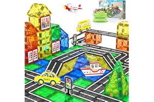 MATCHTILES Magnetic Tiles Road Toys for 3+ Year Old Toddler, Magnetic Blocks Building Toys for Kids Ages 3-5 5-7 Girls Boys, STEM Montessori Sensory, Classroom Must Haves