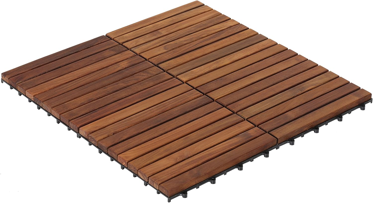 Bare Decor EZ-Floor Interlocking Flooring Tiles in Solid Teak Wood Oiled Finish (Set of 10), Long 9 Slat - - 