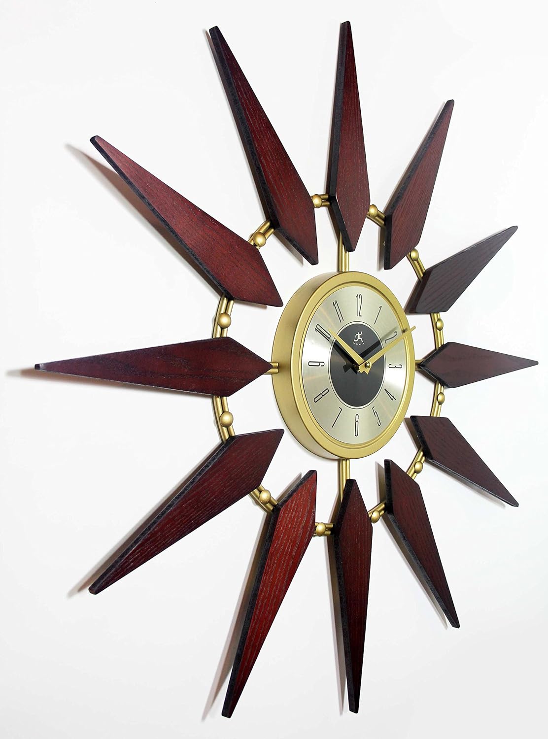 Infinity Instruments Orion 30 Inch Walnut MidCentury Modern Starburst Wall Clock 15371WL Wall