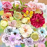 ASTRYAS Fake Artificial Flowers Combo Set Silk Camellia RosesDIY Center Cake Decoration Wedding Bouquet Corsage Home Decor Outdoor Decor Gift (Rainbow Flower)